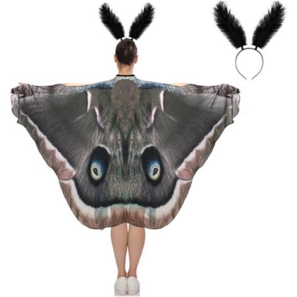 2 Pcs Moth Butterfly Wings Cape Adult Costume with Feather Headband